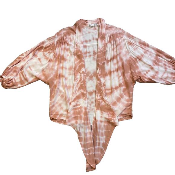 YOUNG FABULOUS & BROKE Carmen Tie-Dye wrap Top NWT XS Oversized Pink Tie Front - Picture 9 of 13